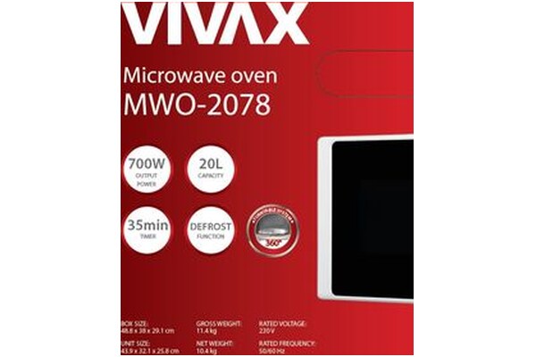 Kuchenka mikrofalowa VIVAX MWO2078 20l 700W