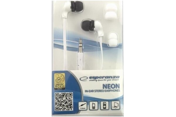 Słuchawki Esperanza EH147W Neon Dokanałowe Przewodowe biały