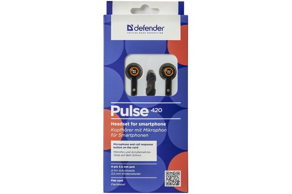 Słuchawki DEFENDER Pulse 420 Dokanałowe Przewodowe czarno-pomarańczowy