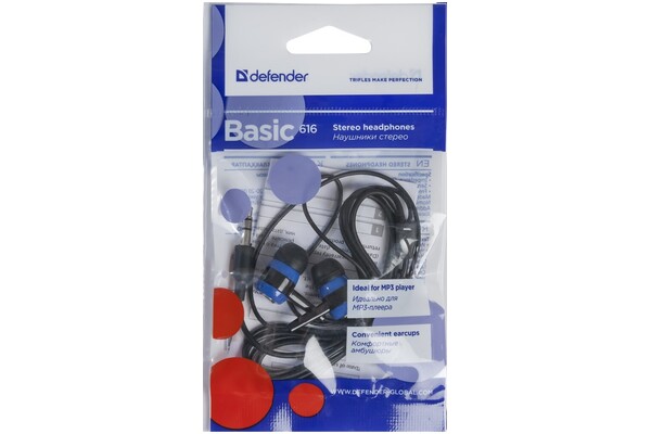 Słuchawki DEFENDER Basic 616 Dokanałowe Przewodowe czarno-niebieski