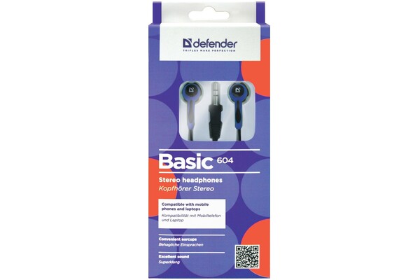 Słuchawki DEFENDER Basic 604 Dokanałowe Przewodowe czarno-niebieski