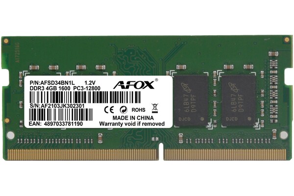 Pamięć RAM AFOX AFSD34BN1L 4GB DDR3 1600MHz 1.35V