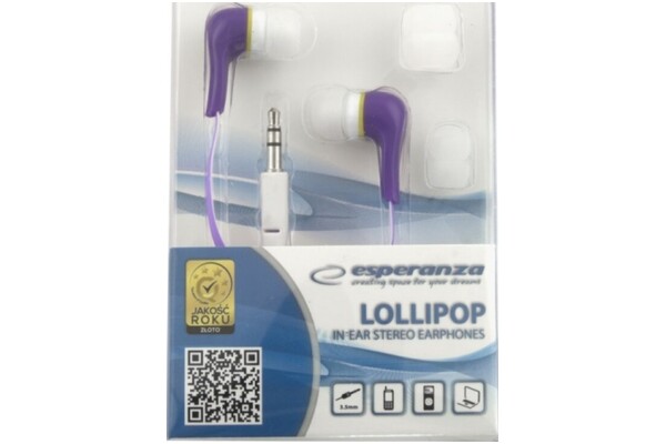 Słuchawki Esperanza EH146V Lollipop Dokanałowe Przewodowe fioletowy
