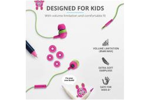 Słuchawki Trust Buddi Kids Dokanałowe Przewodowe różowo-zielony