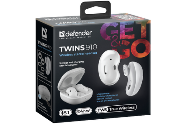 Słuchawki DEFENDER Twins 910 Douszne Bezprzewodowe biały