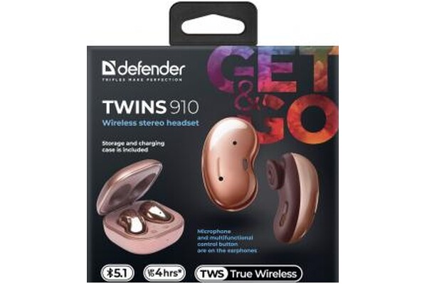Słuchawki DEFENDER Twins 910 Douszne Bezprzewodowe brązowy