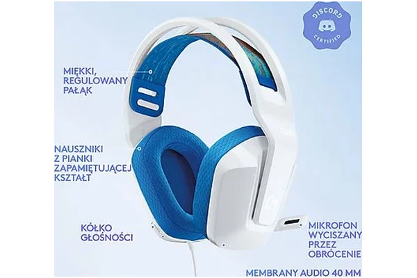 Słuchawki Logitech G335 Nauszne Przewodowe Biało-niebieski