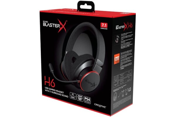 Słuchawki Creative Sound BlasterX H6 Nauszne Przewodowe czarno-czerwony