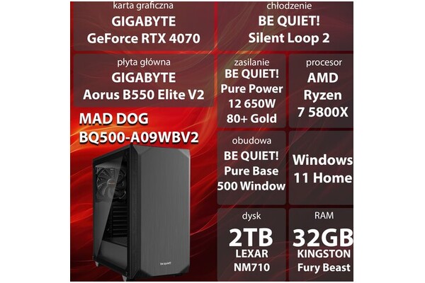 Mad Dog BQ500-A09WBV2 AMD Ryzen 7 32GB DDR4 NVIDIA GeForce RTX 4070 12GB 2TB SSD Windows 11 Home