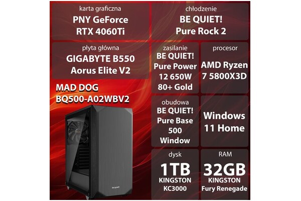 Mad Dog BQ500-A02WBV2 AMD Ryzen 7 32GB DDR4 NVIDIA GeForce RTX 4060 Ti 16GB 1TB SSD Windows 11 Home