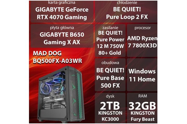 Mad Dog BQ500FX-A03WR AMD Ryzen 7 32GB DDR5 NVIDIA GeForce RTX 4070 12GB 2TB SSD Windows 11 Home