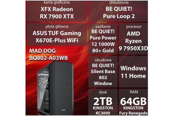 Mad Dog BQ802-A03WB AMD Ryzen 9 64GB DDR5 AMD Radeon RX 7900 XTX 24GB 2TB SSD Windows 11 Home