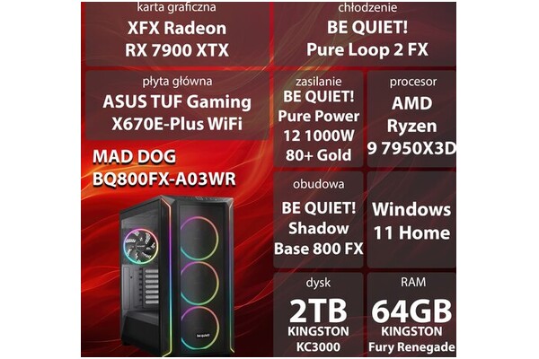 Mad Dog BQ800FX-A03WR AMD Ryzen 9 64GB DDR5 AMD Radeon RX 7900 XTX 24GB 2TB SSD Windows 11 Home