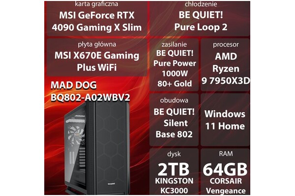 Mad Dog BQ802-A02WB AMD Ryzen 9 64GB DDR5 NVIDIA GeForce RTX 4090 24GB 2TB SSD Windows 11 Home