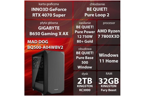 Mad Dog BQ500-A04WBV2 AMD Ryzen 7 32GB DDR5 NVIDIA GeForce RTX 4070 Super 12GB 2TB SSD Windows 11 Home