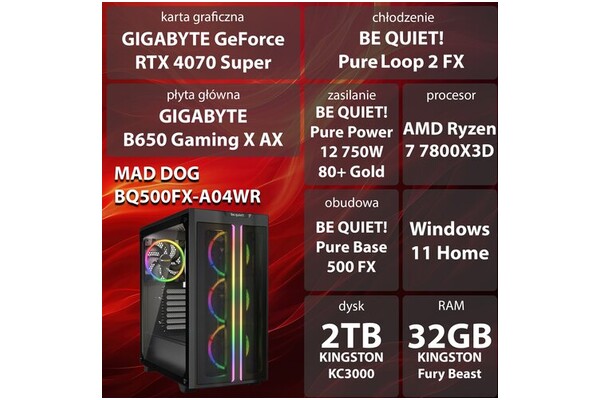 Mad Dog BQ500FX-A04WR AMD Ryzen 7 32GB DDR5 NVIDIA GeForce RTX 4070 Super 12GB 2TB SSD Windows 11 Home