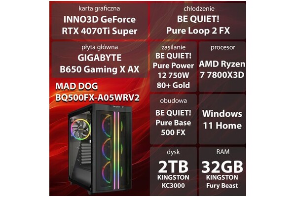 Mad Dog BQ500FX-A05WRV2 AMD Ryzen 7 32GB DDR5 NVIDIA GeForce RTX 4070 Ti Super 16GB 2TB SSD Windows 11 Home