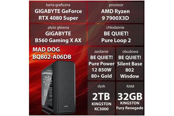Mad Dog BQ802-A06DBV2 AMD Ryzen 9 32GB DDR5 NVIDIA GeForce RTX 4080 Super 16GB 2TB SSD brak