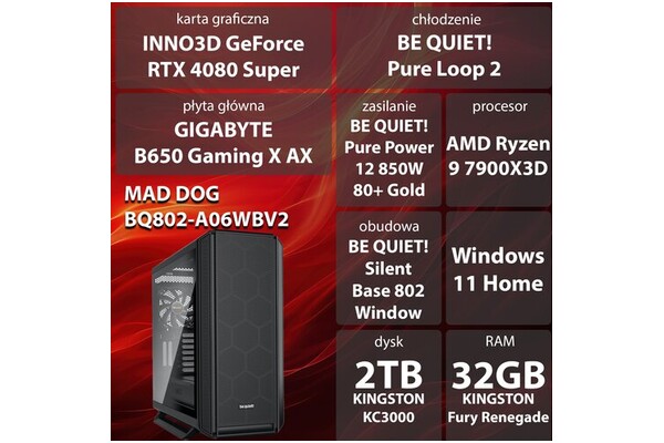 Mad Dog BQ802-A06WB AMD Ryzen 9 32GB DDR5 NVIDIA GeForce RTX 4080 Super 16GB 2TB SSD Windows 11 Home