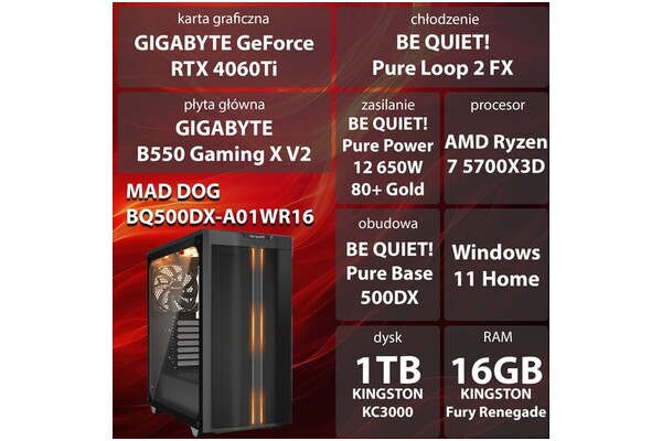Mad Dog BQ500DX-A01WR16 AMD Ryzen 7 16GB DDR4 NVIDIA GeForce RTX 4060 Ti 16GB 1TB SSD Windows 11 Home