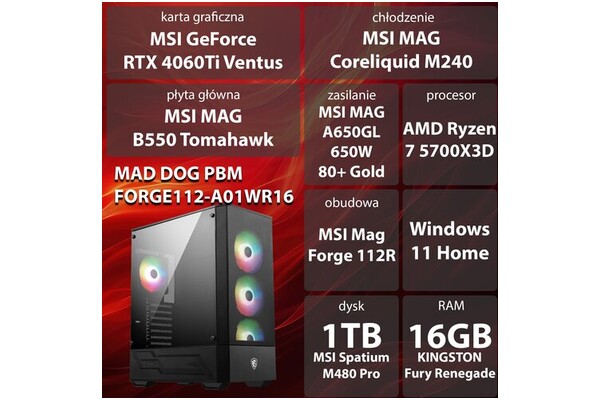 Mad Dog FORGE112-A01WR16 AMD Ryzen 7 16GB DDR4 NVIDIA GeForce RTX 4060 Ti 16GB 1TB SSD Windows 11 Home