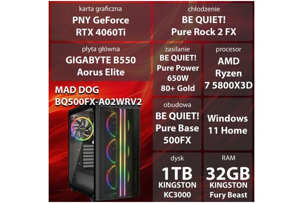 Mad Dog BQ500FX-A02WR AMD Ryzen 7 32GB DDR4 NVIDIA GeForce RTX 4060 Ti 16GB 1TB SSD Windows 11 Home