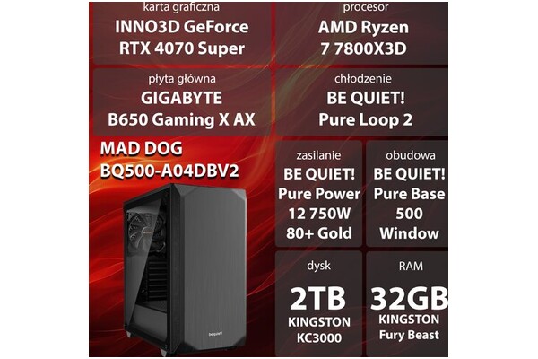 Mad Dog BQ500-A04DB AMD Ryzen 7 32GB DDR5 NVIDIA GeForce RTX 4070 Super 12GB 2TB SSD brak
