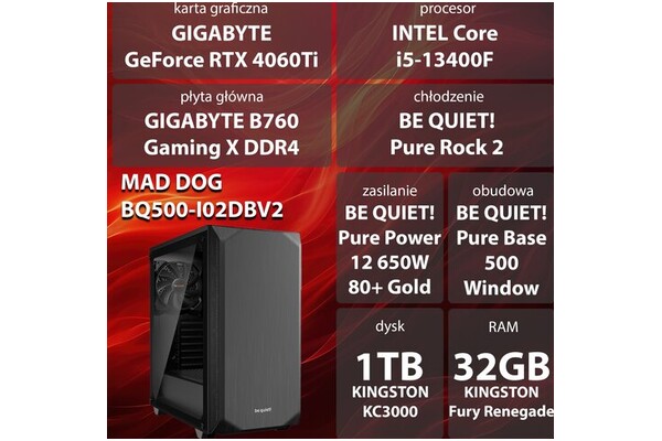 Mad Dog BQ500-I02DBV2 Intel Core i5 32GB DDR4 NVIDIA GeForce RTX 4060 Ti 16GB 1TB SSD brak