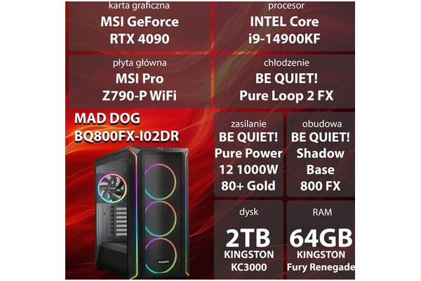 Mad Dog BQ800FX-I02DR Intel Core i9 64GB DDR5 NVIDIA GeForce RTX 4090 24GB 2TB SSD brak