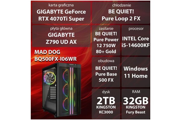 Mad Dog BQ500FX-I06WR Intel Core i5 32GB DDR5 NVIDIA GeForce RTX 4070 Ti Super 16GB 2TB SSD Windows 11 Home