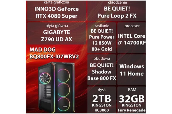 Mad Dog BQ800FX-I07WR Intel Core i7 32GB DDR5 NVIDIA GeForce RTX 4080 Super 16GB 2TB SSD Windows 11 Home