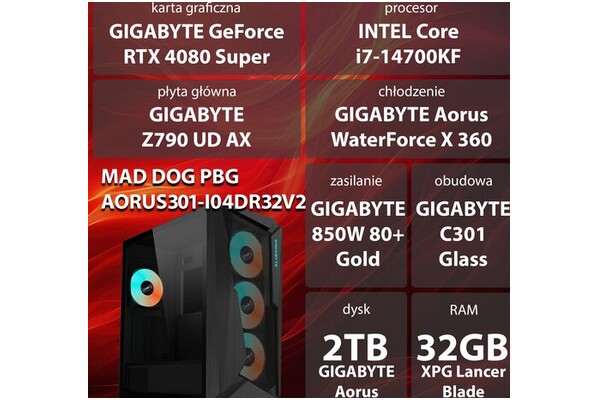 Mad Dog AORUS301-I04DR32V2 Intel Core i7 32GB DDR5 NVIDIA GeForce RTX 4080 Super 16GB 2TB SSD brak