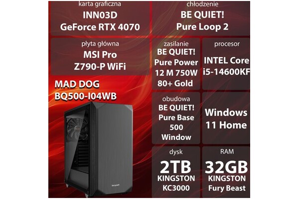 Mad Dog BQ500-I04WB Intel Core i5 32GB DDR5 NVIDIA GeForce RTX 4070 12GB 2TB SSD Windows 11 Home