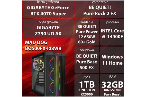 Mad Dog BQ500FX-I08WR Intel Core i5 32GB DDR5 NVIDIA GeForce RTX 4070 Super 12GB 1TB SSD Windows 11 Home