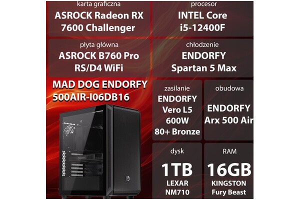 Mad Dog ENDORFY500AIR-I06DR16 Intel Core i5 16GB DDR4 AMD Radeon RX 7600 8GB 1TB SSD brak
