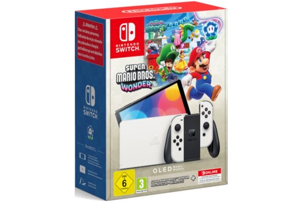 Konsola Nintendo Switch OLED biały + Super Mario Bros Wonder + NINTENDO Switch Online 12 mies