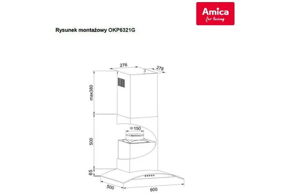 Okap kuchenny Kominowy AMICA OKP6321G 60.0cm Inox