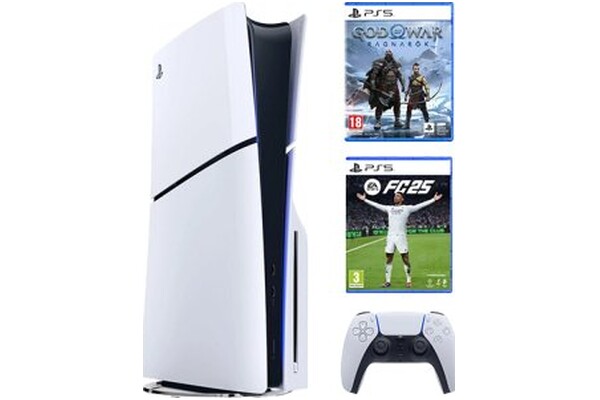 Konsola Sony PlayStation 5 Slim 1TB biały + EA FC25, God of War Ragnarök