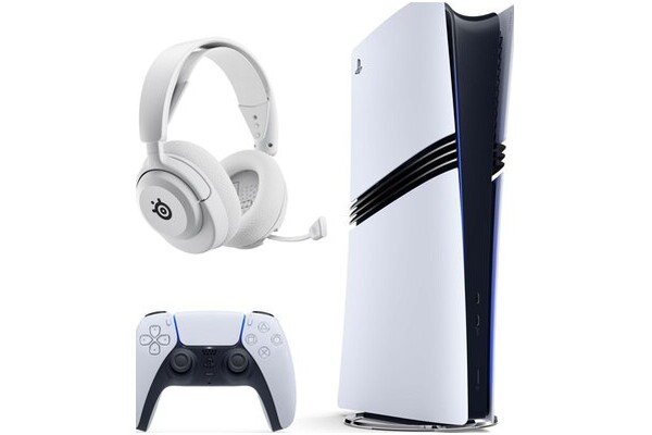 Konsola Sony PlayStation 5 Pro biało-czarny + Astros Playroom + słuchawki STEELSERIES