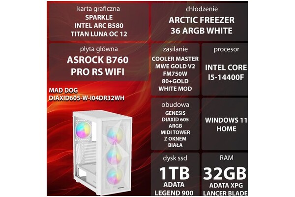 Mad Dog W-I04DR32WH Intel Core i5 32GB DDR5 Intel Arc B580 12GB 1TB SSD Windows 11 Home