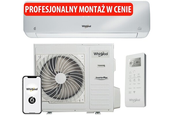 Klimatyzator ścienny SPLIT z montażem Whirlpool SPIW3242WF 6600W 63dB