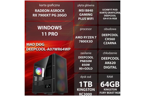 Mad Dog DEEPCOOL-A07WR64WP AMD Ryzen 7 64GB DDR5 AMD Radeon RX 7900 XT 20GB 1TB SSD Windows 11 Professional
