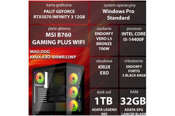 Mad Dog EXO-I09WR32WP Intel Core i5 32GB DDR5 NVIDIA GeForce RTX 5070 12GB 1TB SSD Windows 11 Professional