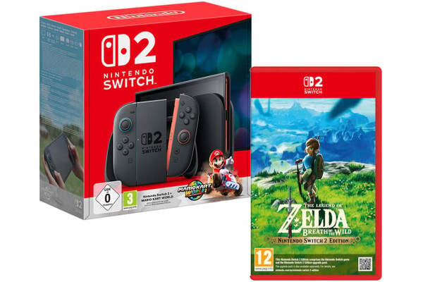 Konsola Nintendo Switch 2 256GB czarny + The Legend of Zelda Breath of the Wild, Mario Kart World + lewy i prawy kontroler Joy-Con 2