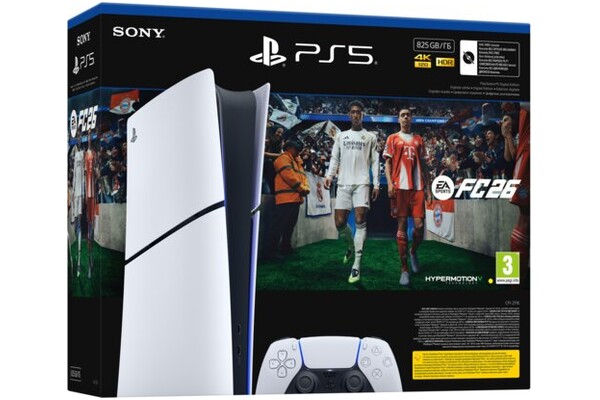 Konsola Sony PlayStation 5 Slim Digital biało-czarny + Astros Playroom|EA Sports FC 26