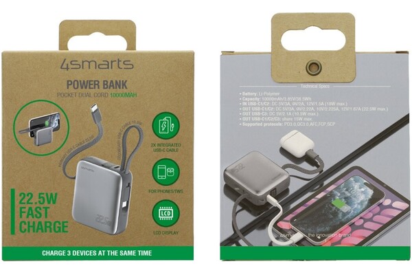 Powerbank 4SMARTS Pocket 10000mAh 22.5W szary