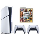 Konsola Sony PlayStation 5 Slim biało-czarny + Astros Playroom|Grand Theft Auto V Gra PS5 + Kontroler PlayStation