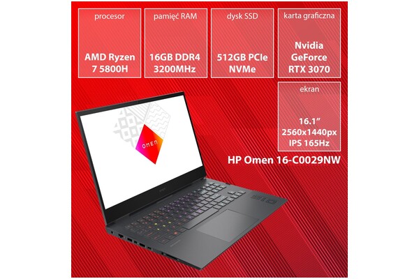 Laptop HP OMEN 16 16.1" AMD Ryzen 7 5800H NVIDIA GeForce RTX 3070 16GB 512GB SSD czarny