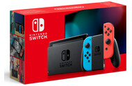Konsola Nintendo Switch 32GB Czerwono-niebieski + Lewy i prawy kontroler Joy-ConAdapter ACKabel HDMIUchwyt Joy-ConPaski na rękę Joy-Con