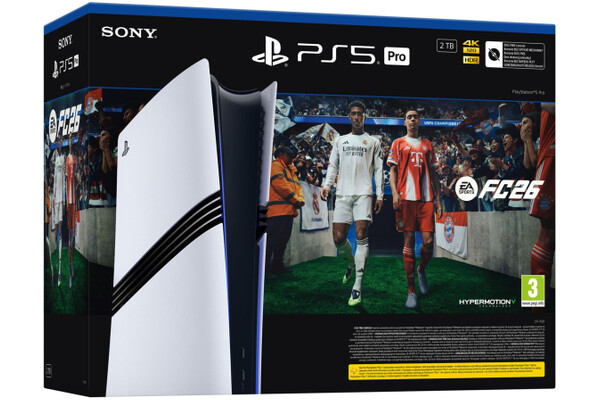 Konsola Sony PlayStation 5 Pro 2TB biało-czarny + ASTROs PlayroomEA Sports FC 26 + Pad bezprzewodowy DualSenseKabel USBKabel zasilającyKabel HDMI (zgodny ze standardem 4K)Dwie stopki podstawy poziomej